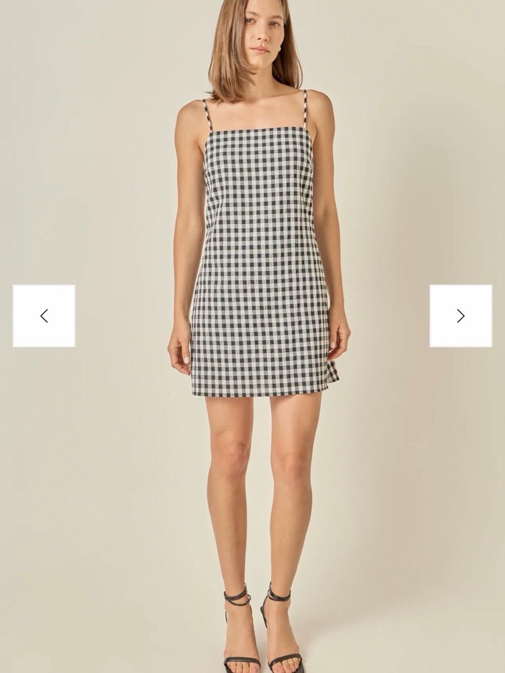English Factory Black & White Gingham Square Neck Mini Dress